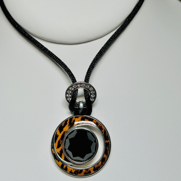 Vintage 925 David Sigal Sterling Silver & Onyx, Pavé CZ Leopard enameled Pendant - Picture 2 of 15